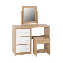 Seconique - Seville 3 Drawer Dressing Table Set - White High Gloss/Light Oak Effect Veneer
