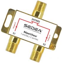 SEDEA 2-Ausgangs-TV-Splitter (Gold) – Stahl – 3,3 cm Höhe – 11,8 cm Breite – 10,1 cm Tiefe – 0,052 kg