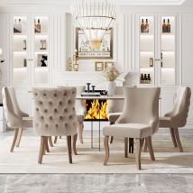 Redom - Sedia a 4 gambe, sedia da pranzo in velluto beige, con trapuntatura a bottoni, struttura in legno massello, beige, (set, 6 pz)