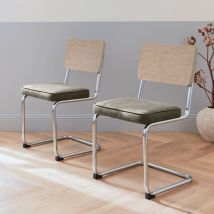 Alice's Garden – Set di 2 sedie a sbalzo in tessuto e rattan – Gambe in acciaio cromato, Altezza seduta 50 cm, Dimensioni 46 x 54,5 x 84,5 cm