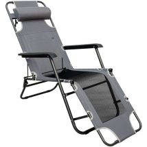 Sedia a Sdraio pieghevole reclinabile tessuto a rete 178x60x90cm Grigio
