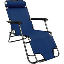 Sedia a sdraio pieghevole Prendisole 153 cm + poggiatesta + poggiagambe + schienale reclinabile Blu Scuro