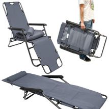 Sedia a sdraio pieghevole Prendisole con comoda imbottitura removibile 178 cm + poggiatesta + poggiagambe + schienale reclinabile Grigio - grau