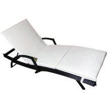 Sedia a Sdraio Reclinabile con Imbottitura e Braccioli in Rattan Giardino