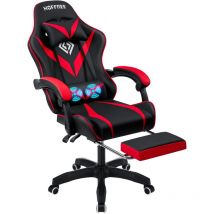 Drillpro - Sedia da gaming con massaggio, Sedia da ufficio ergonomica con poggiapiedi e supporto lombare, Sedie da gaming - nero + rosso