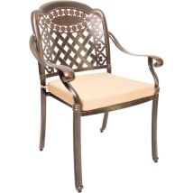 Sedia da giardino Madrid in alluminio bronzo – Design vintage con cuscino imbottito – Dimensioni 64x53x92 cm – Prodotto assemblato