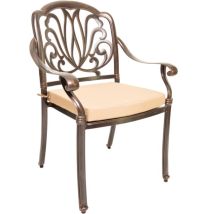 Sedia da giardino Roma in alluminio bronzo – 68x65x97 cm – Cuscino imbottito – Design vintage elegante