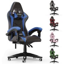 Sedia Gaming Bigzzia Sedie da gamer Stile Racing - Poltrona Ufficio con Supporto Lombare e Poggiatesta - Altezza Regolabile - Nero-Blu