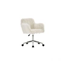 Sedia da lavoro girevole regolabile in altezza Cuscino in pelliccia sintetica resistente all'usura Forniture per sedie da ufficio(Bianco)