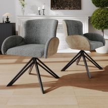 Modfu - Sedia da pranzo (2pcs) Poltrona Poltrona da toeletta, gambe in metallo nero, sedia ergonomica, rotazione a 360 gradi, tessuto Sherpa, grigio
