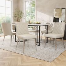 Sedia da pranzo (6 pezzi) Sedia con schienale, design rivetto, gambe in metallo, velluto, bianco