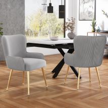 Hauss Spole - Sedia da pranzo, camera da letto/soggiorno, gambe in metallo, design ergonomico confortevole, velluto, set da 2, grigio+oro