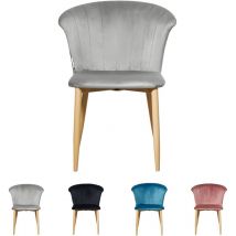 Sedia da pranzo singola Elsa Velvet - Sedia da pranzo moderna imbottita con gambe in legno - Grigio