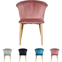 Sedia da pranzo singola Elsa Velvet - Sedia da pranzo moderna imbottita con gambe in legno - Rosa