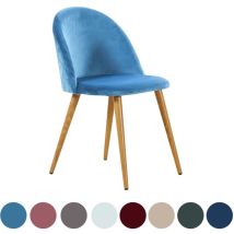 Sedia da pranzo singola Lucia Velvet - Sedia da pranzo moderna imbottita con schienale curvo e gambe in legno - Blu