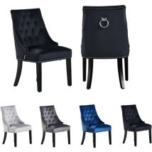 Pn Home - Set di 2 sedie da pranzo Windsor Velvet con gambe in legno - Sedia da pranzo Ring Knocker Back - Sedia imbottita - Sedia da pranzo moderna