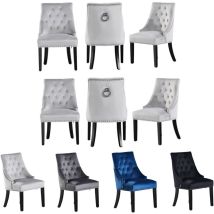 Set di 6 sedie da pranzo Windsor Velvet con gambe in legno - Sedia da pranzo Ring Knocker Back - Imbottita sedia - Sedia da pranzo moderna - Cucina,