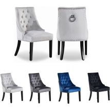 Set di 2 sedie da pranzo Windsor in velluto con gambe in legno - Sedia da pranzo con schienale ad anello - Sedia imbottita - Sedia da pranzo moderna