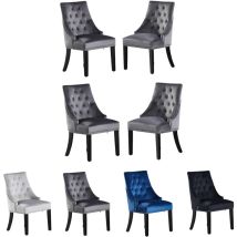 Pn Home - Set di 4 sedie da pranzo Windsor Velvet con gambe in legno - Sedia da pranzo Ring Knocker Back - Sedia imbottita - Sedia da pranzo moderna