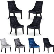 Pn Home - Set di 4 sedie da pranzo Windsor Velvet con gambe in legno - Sedia da pranzo Ring Knocker Back - Imbottita sedia - Sedia da pranzo moderna