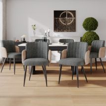 Hauss Spole - Sedia da pranzo imbottita, poltrona con schienale, gambe in metallo, Sherpa, grigio - 6 pz