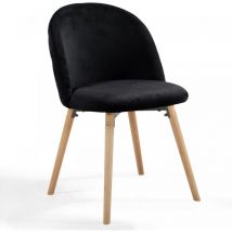 Sedia da Pranzo in Velluto - Set da 6, Gambe in Legno di Faggio, Sedile e Schienale Imbottiti, Nero - Sedia da Cucina, Design Scandinavo, Pranzo,