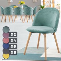 Sedia da Pranzo in Velluto - Set da 8, Gambe in Legno di Faggio, Sedile e Schienale Imbottiti, Azzurro - Sedia da Cucina, Design Scandinavo, Pranzo,