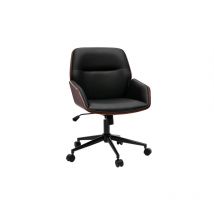 Miliboo - Sedia da ufficio con rotelle design nero, legno scuro e metallo nero marlow