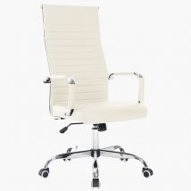 Bakaji - Sedia da Ufficio in Simil Pelle Beige Poltrona Scrivania Girevole Base Cromata