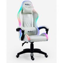Sedia gaming bianca poltrona led reclinabile ergonomica cuscino Pixy