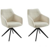 Vente-unique - Sedia girevole con braccioli Tessuto bouclette e Metallo nero Bianco - Lotto di 2 - muse