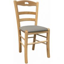 Okaffarefatto - Sedia legno naturale loris con seduta imbottita similpelle tortora