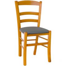 Sedia legno paesana ciliegio con seduta similpelle antracite