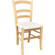 Okaffarefatto - Sedia legno venezia color naturale con seduta similpelle imbottita crema