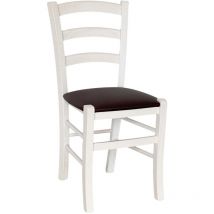 Okaffarefatto - Sedia legno venezia paesana bianco con seduta in similpelle marrone