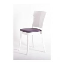 Sedia policarbonato bianco imbottita Lucienne - con cuscino ecopelle nabuk Colore cuscino Violetto
