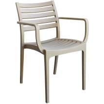 Gardeness - Sedia poltrona impilabile da esterno giardino in resina con seduta e schienale effetto doghe orizzontali Lyndon - Beige