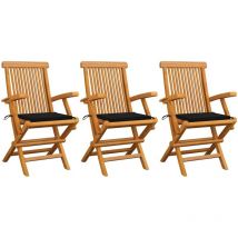 Furniture Limited - Sedie da Giardino con Cuscini Neri 3pz Legno