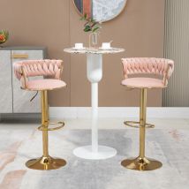 Sedie da pranzo (2pz) girevole a 360°, regolabile in altezza, sgabello da bar, velluto - rosa, gambe oro