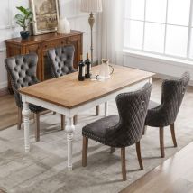 Modfu - Sedie da pranzo con battente, sedia da cucina, rifiniture con borchie, velluto, gambe in legno - 4 pezzi, grigio