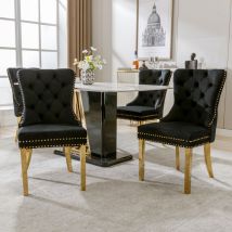 Sedie da pranzo con battente, sedie da soggiorno, rivestimento in chiodi, gambe in acciaio inossidabile, velluto - nero, 4 pz.