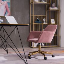Modfu - Sedie da ufficio (1pz) con ruote, poltrona, girevole a 360°, regolabile in altezza, gambe in metallo, velluto, rosa
