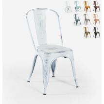 sedie design industriale metallo vintage shabby chic stile steel old Colore: Bianco Shabby