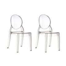 Fashion Commerce - Set di 2 sedie ghost in policarbonato trasparente con schienale ovale - Bianco