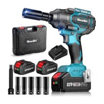 Seesii - 1000 N.m Akku Schlagschrauber, 1/2 Bürstenloser Schlagschrauber mit zwei 4000 mAh Batterie, Schnellladegerät, 5 Stecknüsse,