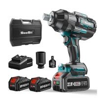 Seesii 1600Nm Akku-Schlagschrauber, 3/4’’ Schlagschrauber Akku Bürstenlos mit 2 5000mAh Akku, 3-Gang-Getriebe, Außenvierkant-Aufnahme, 3/4’’ auf