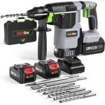 Seesii - 18V Akku-Bohrhammer, Puls/Anti-Twist Modus Bohrhämmer mit 2 5,0 Ah Akkus, Bohrer, 3 j Akku Schlagbohrmaschine 4-in-1 Lösung zum Bohren von