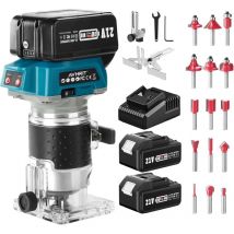 Akku Kantenfräser 21V, Bürstenloser Akku Oberfräse mit 2 4.0Ah Batterien, 33000 U/min Tragbarer Handfräser für die Holzbearbeitung, 6 Geschwindigkeit