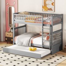 Letti a castello, lettini per bambini, letti tripli, letti a castello con rotelle, ringhiere alte, scale stabili, grigio, 90 x 200 cm