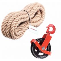 Seilwerk Stanke - 125 mm Poulie avec crochet + Corde de jute 12 mm 25 m, Crochet de treuil